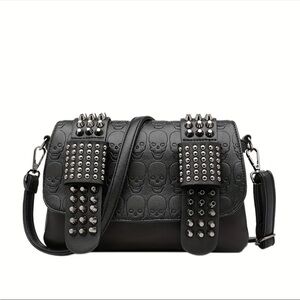 Studded Black Skull Crossbody Purse, Skull Purse, Skull Bag